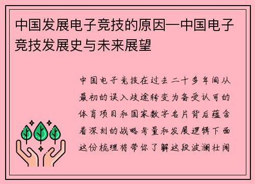 中国发展电子竞技的原因—中国电子竞技发展史与未来展望
