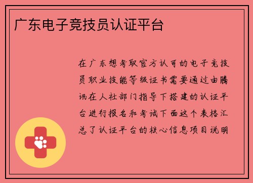 广东电子竞技员认证平台